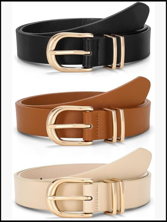 3 Pack Faux Leather Waist Belts with Gold Buckle for Jeans Dresses Pants main image 7